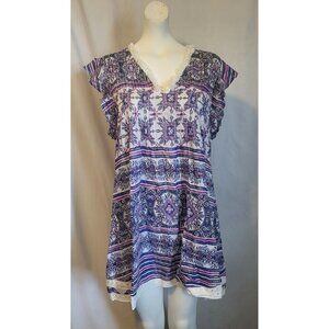 True Destinations Resort Wear Dress XS Purple Geometric Mini Boho Beach, NWOT